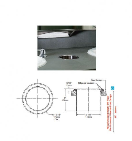 BOBRICK B529 Circular Waste Chute Countertop