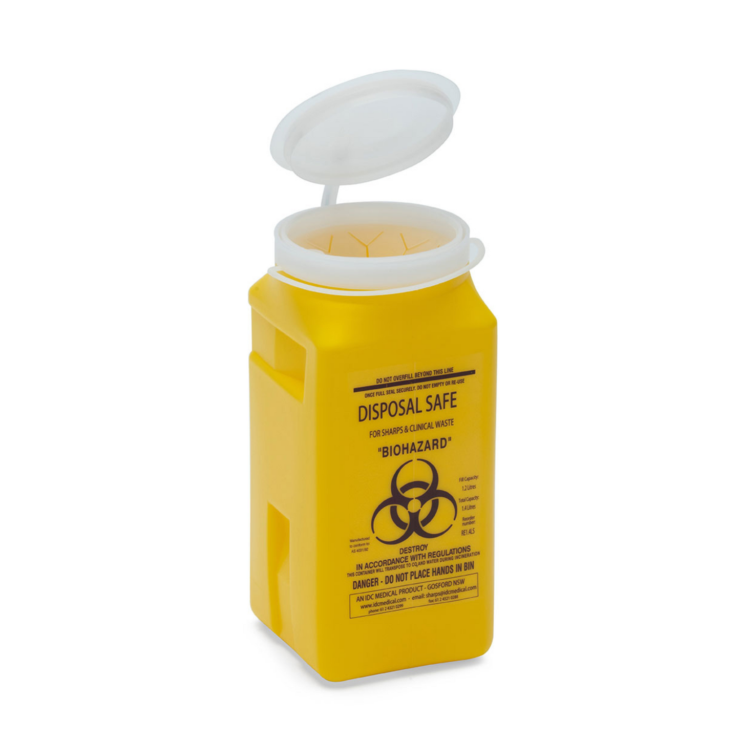 IDC Medical RE1.4LS Sharps Disposal Container Square 1.4L