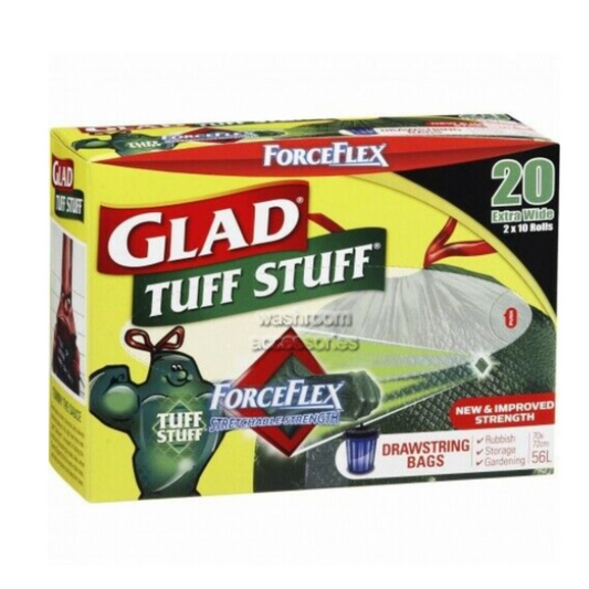 Glad ForceFlex Tuff Stuff  Garbage Bags Drawstring 55L